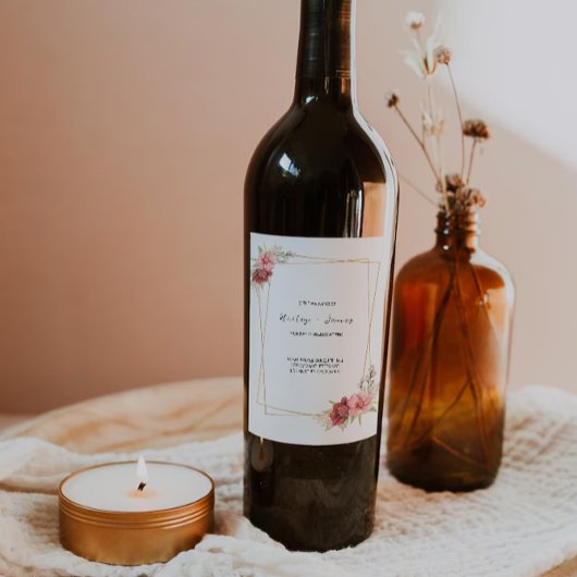 Rose Hochzeitsweinflaschenlabel Vorlage Weinetikett