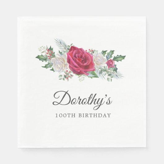 Rose Holly Winter Botanischer 100. Geburtstag Serviette (Vorderseite)
