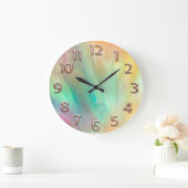 Rose Holograph Abstrakte Zahlen Grün Große Wanduhr (Zuhause)