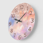 Rose Holograph Number Glitzer Tropfen Blush Glitze Große Wanduhr (Winkel)