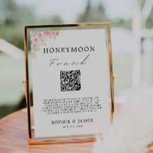 Rose Honeymoon Fund QR Code Wedding Sign,