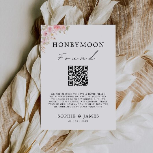 Rose Honeymoon Fund QR Code Wedding Sign, Einladung