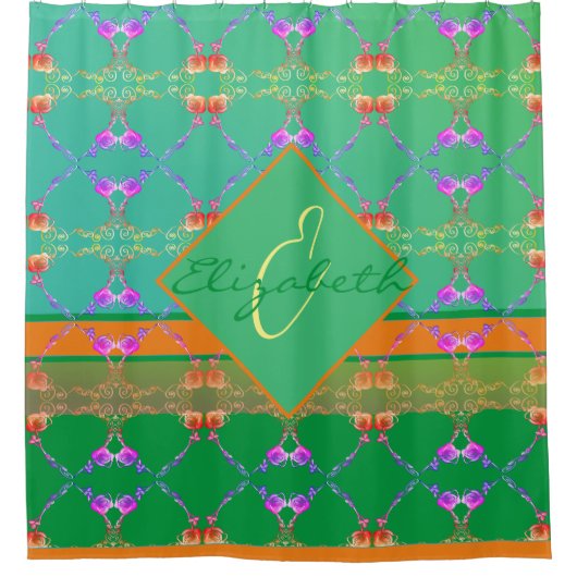 Rose Hört auf Aquamarin und Aprikose Duschvorhang (Vorderseite)