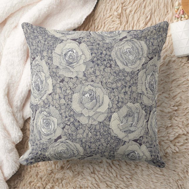 Rose Hortensie floral perl navy pflaumenfarben Kissen (Decke)