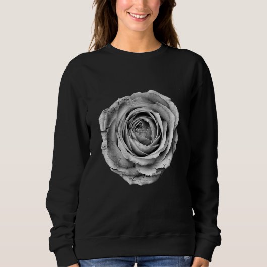 Rose Hübsche Blume Schwarz-Weiß Sweatshirt (Vorderseite)