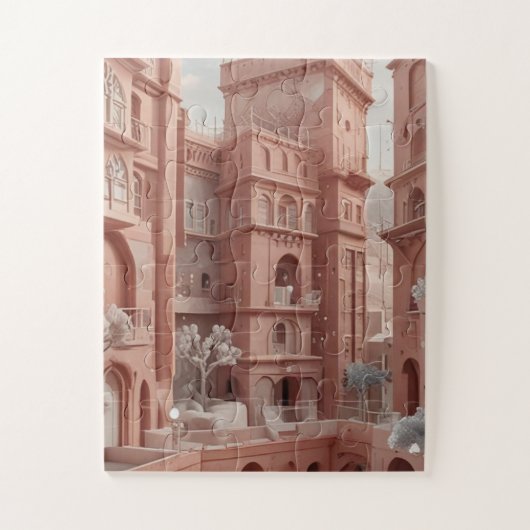 Rose-Hued Sana'a Dreamscape Ai Gemälde Puzzle (Vertikal)