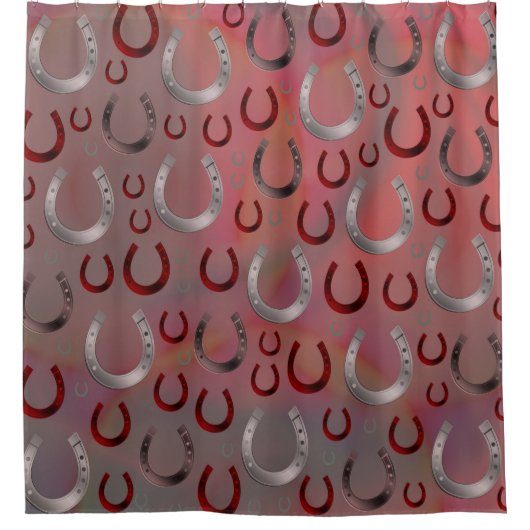 Rose, Hufeisen, Silber, Muster grau, Glück, Duschvorhang (Vorderseite)