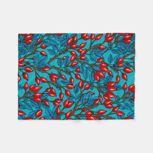 Rose Hüften, rot und blau Fleecedecke (Vorderseite (Horizontal))