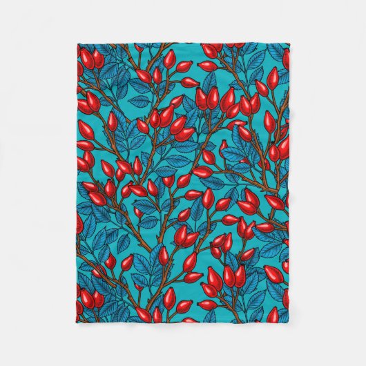 Rose Hüften, rot und blau Fleecedecke (Vorderseite)