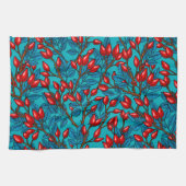 Rose Hüften, rot und blau Geschirrtuch (Horizontal)