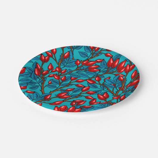 Rose Hüften, rot und blau Pappteller (Schrägansicht)