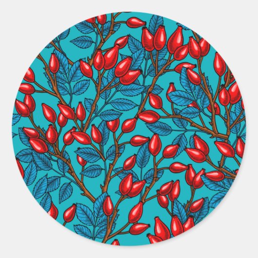 Rose Hüften, rot und blau Runder Aufkleber (Vorderseite)
