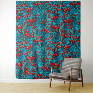Rose Hüften, rot und blau Wandteppich