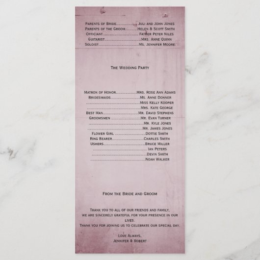 Rose Hummingbird Hochzeitsprogramm Programm (Rückseite)