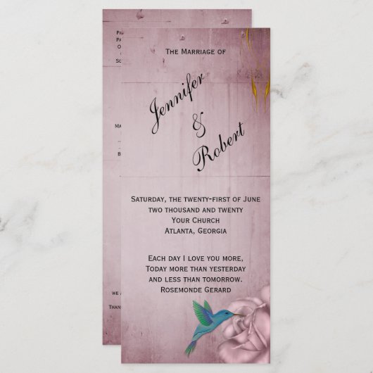 Rose Hummingbird Hochzeitsprogramm Programm (Vorne/Hinten)