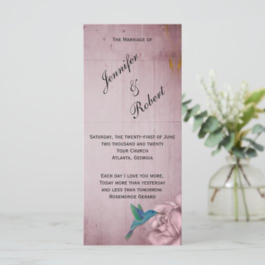 Rose Hummingbird Hochzeitsprogramm Programm (Stehend Vorderseite)