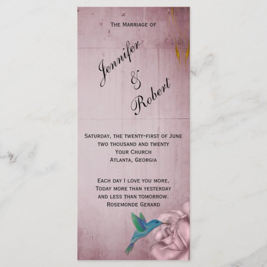 Rose Hummingbird Hochzeitsprogramm Programm (Vorderseite)