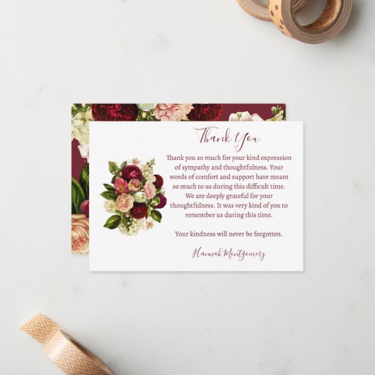 Rose Hydrangea Beerdigung Beileid Danke Karte (Vorderseite/Rückseite Beispiel)