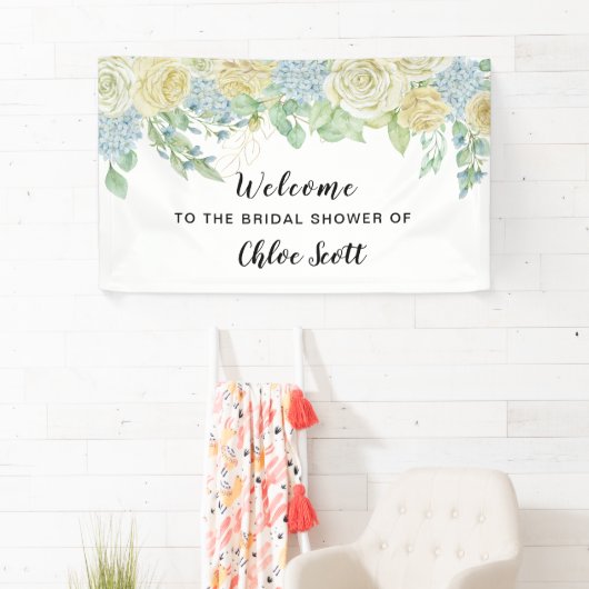 Rose Hydrangea Floral Brautparty Willkommen Banner (Insitu)