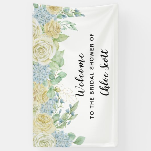 Rose Hydrangea Floral Brautparty Willkommen Banner (Vertikal)