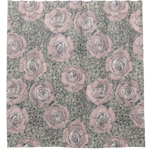 rose hydrangea floral pale pink indigo gray duschvorhang (Vorderseite)