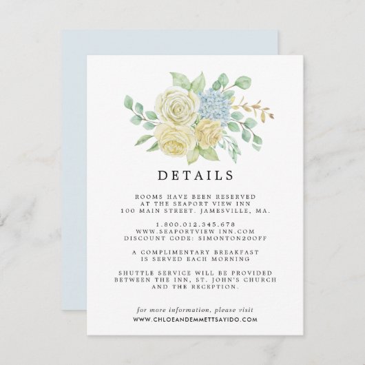 Rose Hydrangea Floral Wedding Gastdetails Begleitkarte (Vorne/Hinten)