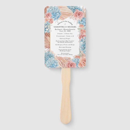 Rose Hydrangea Hochzeitsprogramm Handfan Fächer (Vorderseite)
