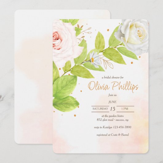 Rose im Blütenduschen Einladung (Vorne/Hinten)