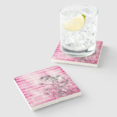 Rose im Hintergrund in Hot Pink | Floral Monogramm Steinuntersetzer (Seitenansicht)