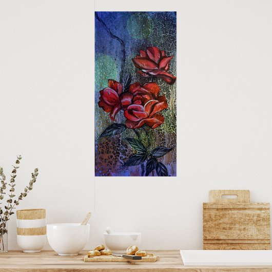 Rose im Regendruck Poster (Küche)