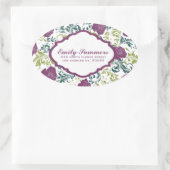 Rose im Retrostil lila und weiß Ovaler Aufkleber (Tasche)