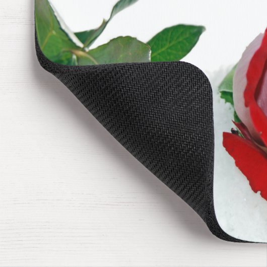 Rose im Schnee mit Zitat Mousepad (Ecke)