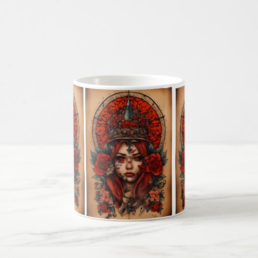 Rose im Tattoo-Stil Compass Kaffee Tasse Geschenk (Mittel)