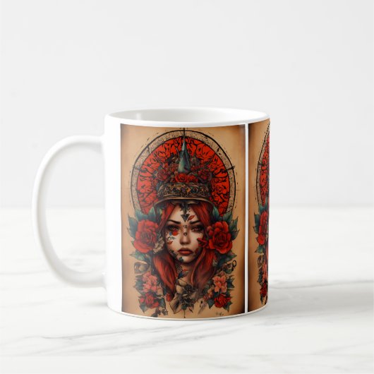 Rose im Tattoo-Stil Compass Kaffee Tasse Geschenk (Links)