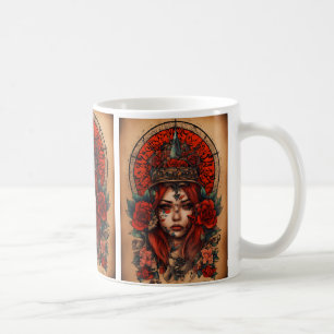 Rose im Tattoo-Stil Compass Kaffee Tasse Geschenk