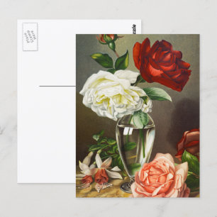 Rose im Vintagen Garten in einer Glasvase Postkarte