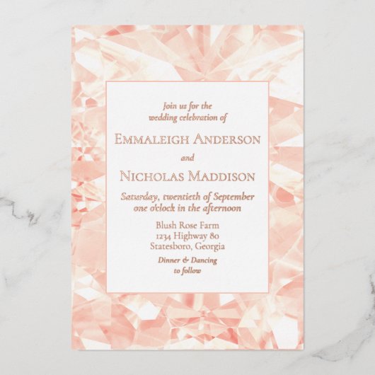 Rose-Imitate Edelstein Hochzeitsfolie Einladung (Vorderseite)