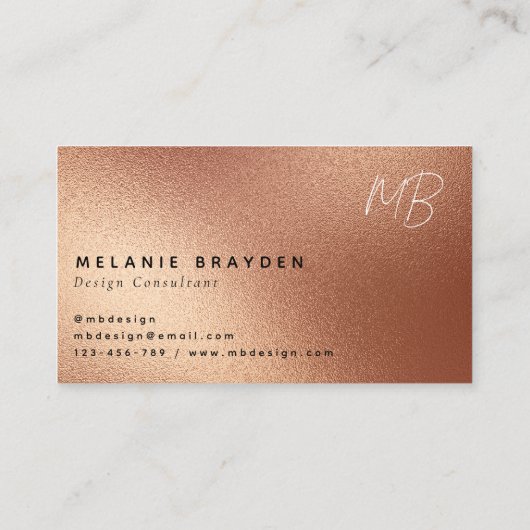 Rose Imitate Gold Fohlen Minimalistisch zwei Monog Visitenkarte (Rückseite)