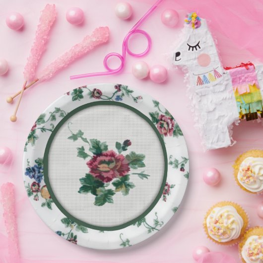 Rose Imitate Kreuzstich-Papierplatte Pappteller (Party)