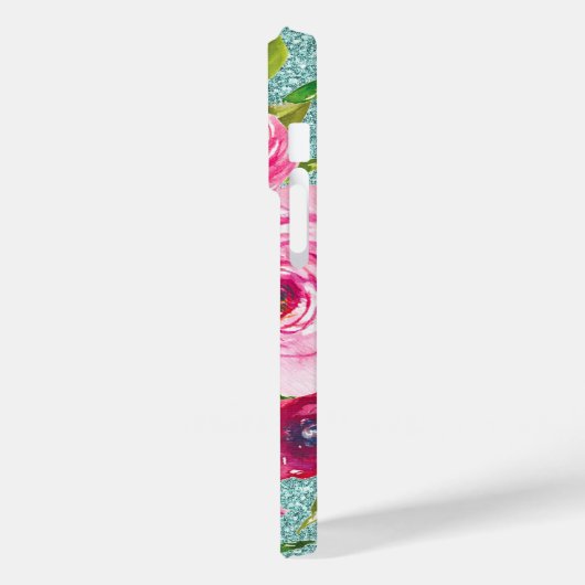 Rose in Aqua-Tal Rosa Creme Glitzer Case-Mate iPhone Hülle (Rückseite / Links)