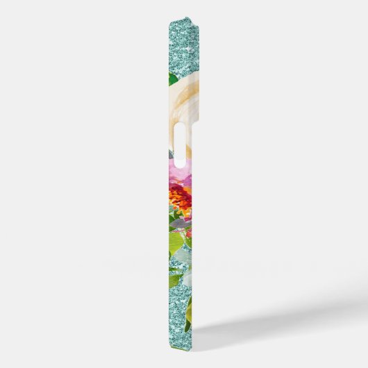 Rose in Aqua-Tal Rosa Creme Glitzer Case-Mate iPhone Hülle (Rückseite / Rechts)