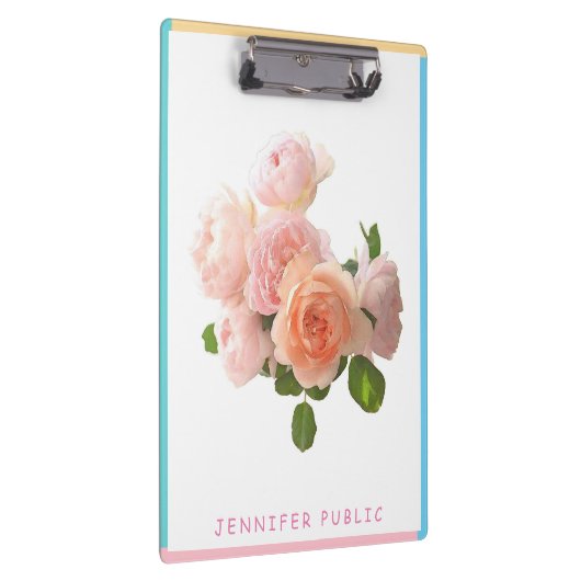 Rose in Aquarellfarben Blaugrün rosa Gelbe Vorlage Klemmbrett (Rechts)