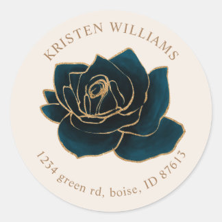 Rose in Aquarellgolden und blaue Rücksendeadresse Runder Aufkleber