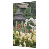 Rose in Blüte und Gazebo Rose Garden im Garten Klemmbrett (Links)