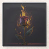 Rose in Brand Glasuntersetzer (Vorderseite)