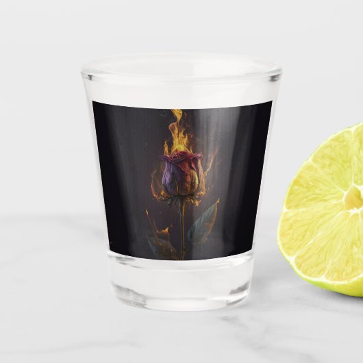 Rose in Brand Schnapsglas (Vorderseite)