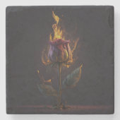 Rose in Brand Steinuntersetzer (Vorderseite)