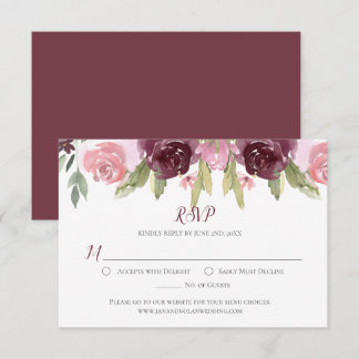 Rose in Burgund und Rosa RSVP Karte