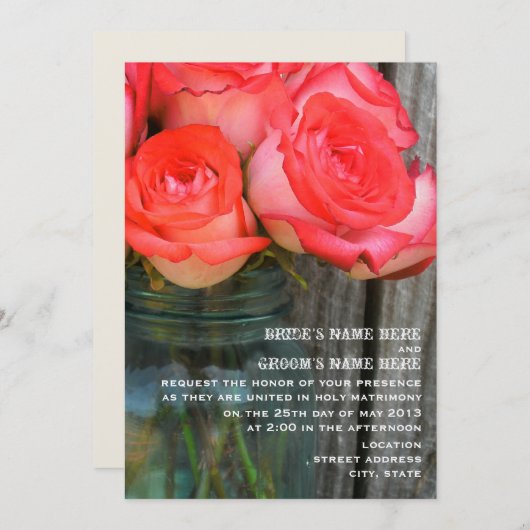 Rose in einem Mason Jar Barn Wood Wedite einladen Einladung (Vorne/Hinten)