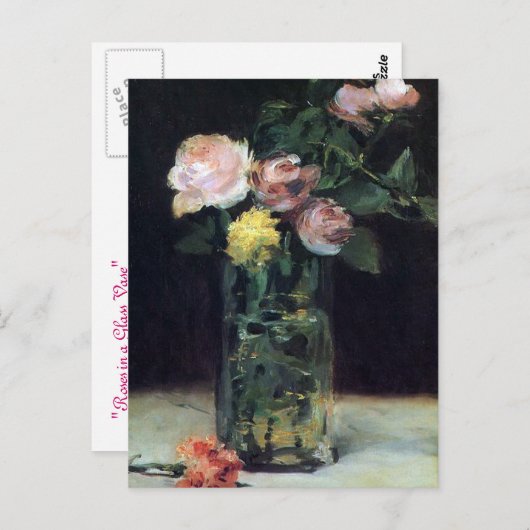 Rose in einer Glasvase von Manet Postcard Postkarte (Vorne/Hinten)